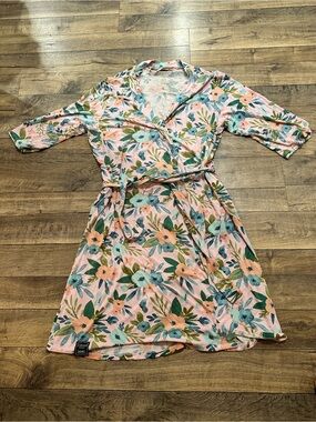 Milkmaid Goods Floral Wrap Robe in Pink with Green
